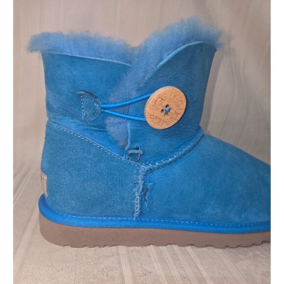UGG Australia Mini Bailey Button Blue Suede Ankle Boots Women US 8 #3352 - Picture 6 of 12
